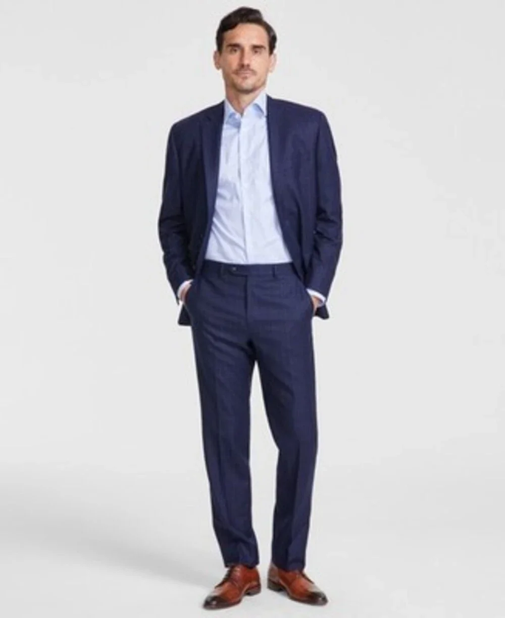 Michael Kors Classic-Fit Wool-Blend Suit Pants Men's 34W x 32L Midnight Plaid